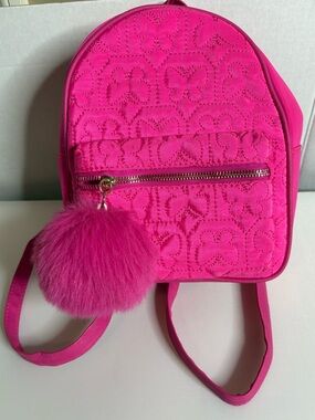 UnderOneSky Mini Backpack Pink Quilted Butterflies Pom Pom